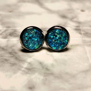 Light Blue Druzy Stud Earrings